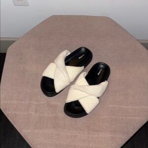 Maeve Black and Cream Crossover Sandals